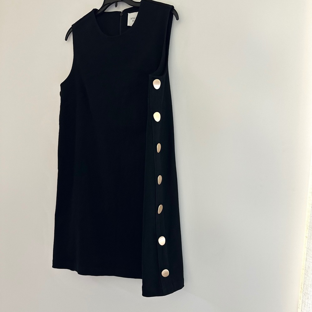 Hyacinth House Tuckernuck Black Mini Dress Large Twill Sleeveless Side Button - Picture 3 of 10